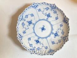 Large size! ROYAL COPENHAGEN Blue Fluted Full Lace tea cup & saucer, very rare