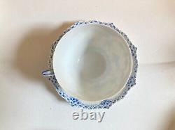 Large size! ROYAL COPENHAGEN Blue Fluted Full Lace tea cup & saucer, very rare