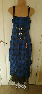 New Very Rare Lip Service Royal Blue Tartan Gothic Prom Dress Cyberpunk Size M