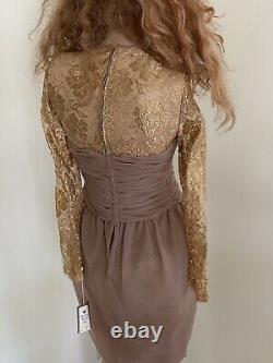 New Victoria Royal Fitted Cocktail Gold Lace Dress Size 4 Very Rare