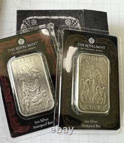 Odin and Thor 1oz Silver Antiqued Bars Royal Mint LOW 500 Mintage Very Rare Pair