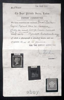 Queen Victoria 1864 1d Pl. 66 LC Unperforated Royal Reprint Very Rare Certificate