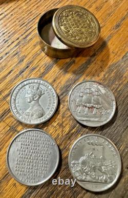 Queen Victoria & Prince Albert Coin Box With 4 Tokens Very Rare And Desirable