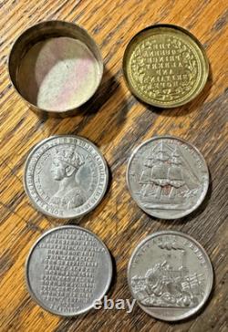 Queen Victoria & Prince Albert Coin Box With 4 Tokens Very Rare And Desirable