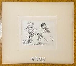 Queen Victoria Very Rare Original Etching of Knights Fighting & 2 Other Men 1840