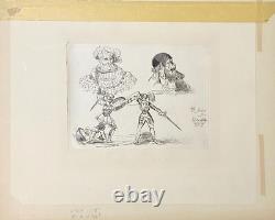 Queen Victoria Very Rare Original Etching of Knights Fighting & 2 Other Men 1840