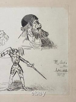 Queen Victoria Very Rare Original Etching of Knights Fighting & 2 Other Men 1840