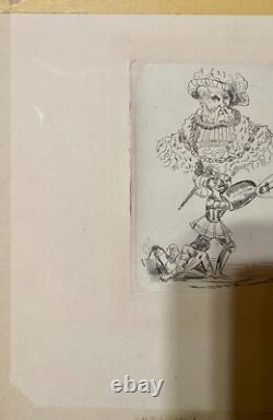 Queen Victoria Very Rare Original Etching of Knights Fighting & 2 Other Men 1840
