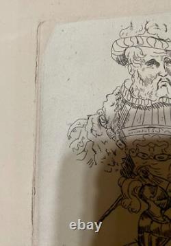 Queen Victoria Very Rare Original Etching of Knights Fighting & 2 Other Men 1840