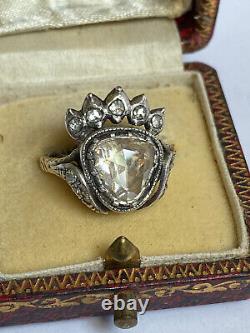 RARE Antique Imperial Russian Faberge Big Diamond 14k 56 Gold Silver Ring