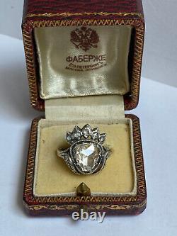 RARE Antique Imperial Russian Faberge Big Diamond 14k 56 Gold Silver Ring