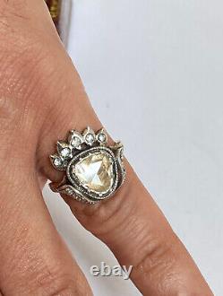 RARE Antique Imperial Russian Faberge Big Diamond 14k 56 Gold Silver Ring