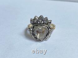 RARE Antique Imperial Russian Faberge Big Diamond 14k 56 Gold Silver Ring