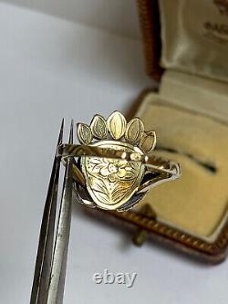 RARE Antique Imperial Russian Faberge Big Diamond 14k 56 Gold Silver Ring