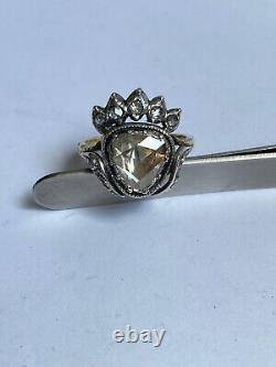 RARE Antique Imperial Russian Faberge Big Diamond 14k 56 Gold Silver Ring