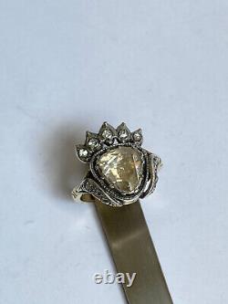 RARE Antique Imperial Russian Faberge Big Diamond 14k 56 Gold Silver Ring