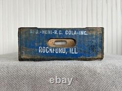 RARE BLUE Royal Crown Cola Wooden Crate Very Clean, Strong Color Rockford IL