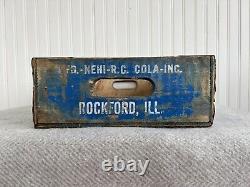 RARE BLUE Royal Crown Cola Wooden Crate Very Clean, Strong Color Rockford IL