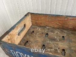 RARE BLUE Royal Crown Cola Wooden Crate Very Clean, Strong Color Rockford IL