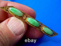 RARE Jade Antique imperial Green Pin Deco Exciting Victorian Jadeite Brooch 14k
