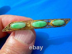 RARE Jade Antique imperial Green Pin Deco Exciting Victorian Jadeite Brooch 14k
