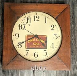 RARE Royal Crown Cola Walnut Wood General Store Wall Clock 1930's Very Good Cond