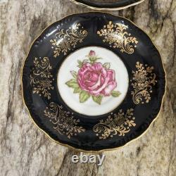 RARE VNTG LM Royal Halsey Luster 1950's Very Fine 3 Legs 6 Tea Cups & 6 Saucers