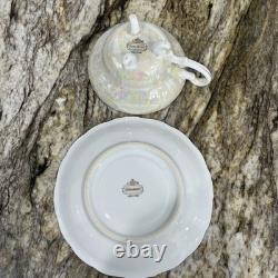 RARE VNTG LM Royal Halsey Luster 1950's Very Fine 3 Legs 6 Tea Cups & 6 Saucers