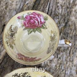 RARE VNTG LM Royal Halsey Luster 1950's Very Fine 3 Legs 6 Tea Cups & 6 Saucers