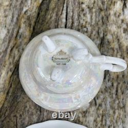 RARE VNTG LM Royal Halsey Luster 1950's Very Fine 3 Legs 6 Tea Cups & 6 Saucers