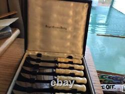 Rare Royal Crown Derby China Knives Set With Original Case 7 Very Fine