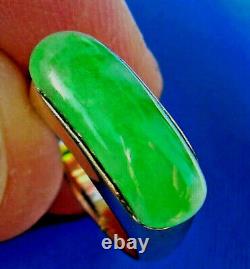 Real old Imperial green Jade Deco Engagement Ring. Rare Antique 18k Gold Band