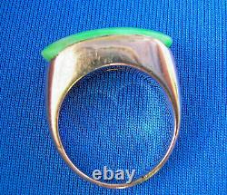 Real old Imperial green Jade Deco Engagement Ring. Rare Antique 18k Gold Band