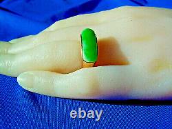 Real old Imperial green Jade Deco Engagement Ring. Rare Antique 18k Gold Band