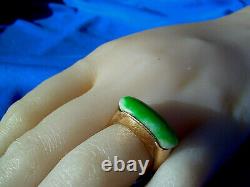 Real old Imperial green Jade Deco Engagement Ring. Rare Antique 18k Gold Band