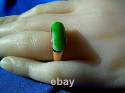 Real old Imperial green Jade Deco Engagement Ring. Rare Antique 18k Gold Band