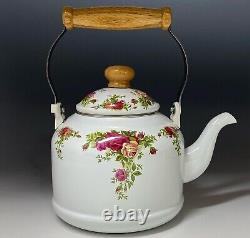 Royal Albert Old Country Roses Decorative Metal & Wood Teakettle Pot Very Rare