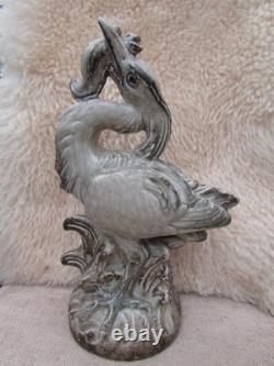 Royal Copenhagen Heron catching a fish, stoneware, very rare