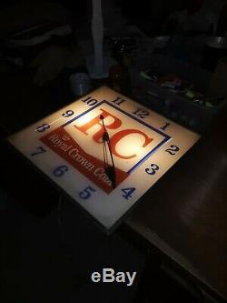 Royal Crown Cola RC Wall Clock Light Up 1970's steel and glass. Very RARE
