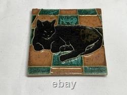 Royal Delft Tile. Very Early Black Cat On Quilt, Unbelievable Condition Rare