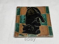 Royal Delft Tile. Very Early Black Cat On Quilt, Unbelievable Condition Rare