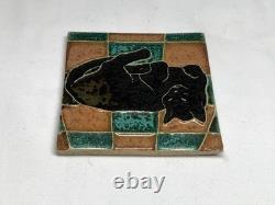 Royal Delft Tile. Very Early Black Cat On Quilt, Unbelievable Condition Rare