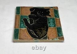 Royal Delft Tile. Very Early Black Cat On Quilt, Unbelievable Condition Rare