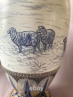 Royal Doulton Lambeth Antique Sheep vase Hannah B Barlow 37cm tall Very rare
