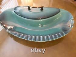 Royal Haeger Ashtray With Cigarette Holder and Lid Turquoise Very Rare r1607