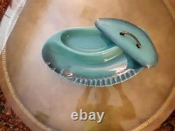 Royal Haeger Ashtray With Cigarette Holder and Lid Turquoise Very Rare r1607