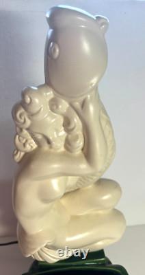 Royal Haeger MERMAID HUGGING FISH Porcelain 19.5 VERY RARE 50s TV Lamp #6067