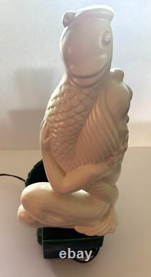 Royal Haeger MERMAID HUGGING FISH Porcelain 19.5 VERY RARE 50s TV Lamp #6067