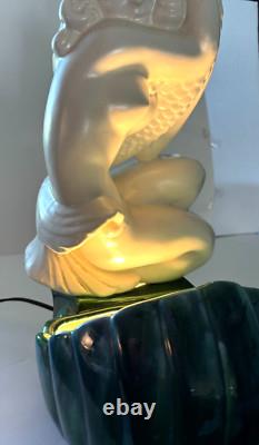 Royal Haeger MERMAID HUGGING FISH Porcelain 19.5 VERY RARE 50s TV Lamp #6067