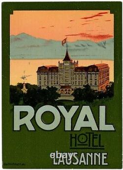 Royal Hotel Lausanne Switzerland hotel luggage Label 1920 very rare